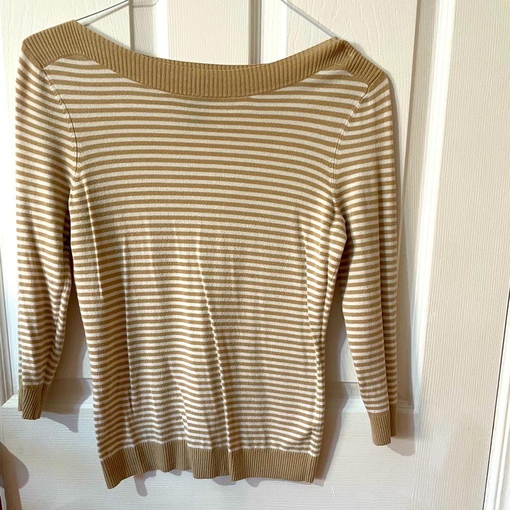 Ann Taylor light sweater with white and beige stripes